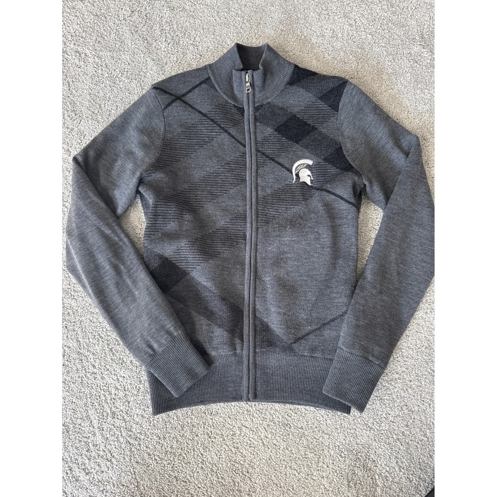 Sunice Windstopper Gray Argyle Full Zip Sweater Spartan Logo Womens Small